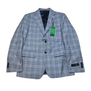 Tommy Hilfiger Conrad Sport Coat Mens‎ 36S 36 Light Blue Plaid Stretch NEW $295